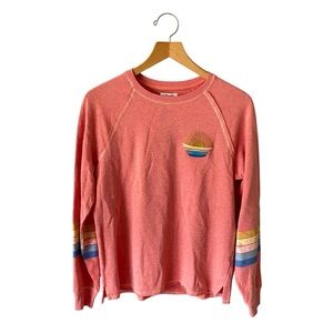 Maurices Sun Embroidered French Terry Sweatshirt Raw Edge Crewneck Sweater Sz S